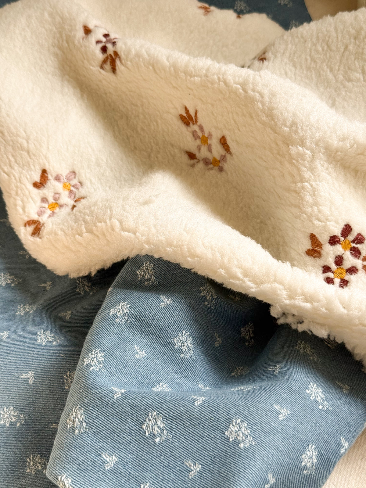 Cotton Mix Denim Fabric  - Sweet Jacquard Flowers