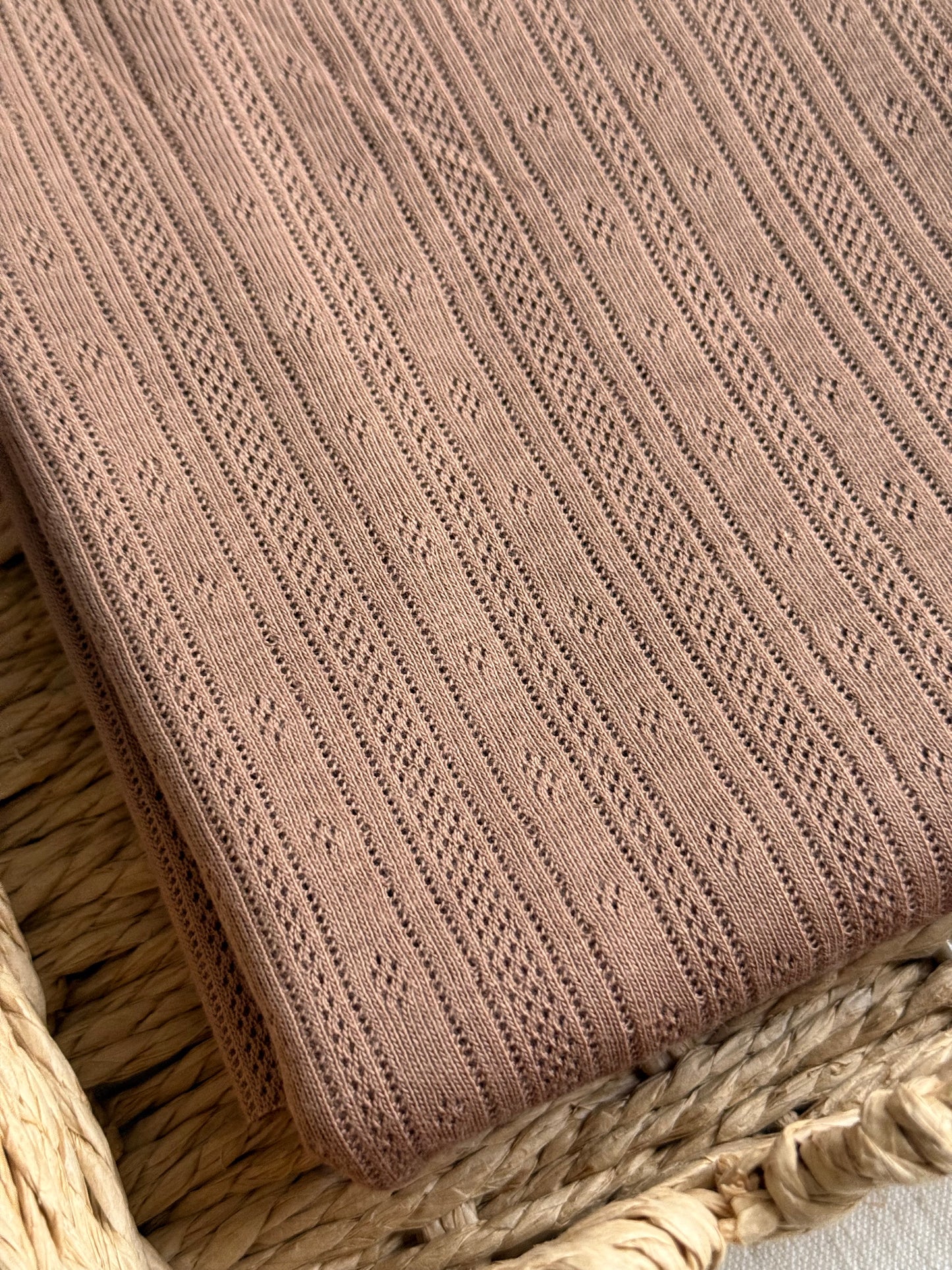 Cotton Jersey Stripe Pointelle Fabric - Milk Chocolate