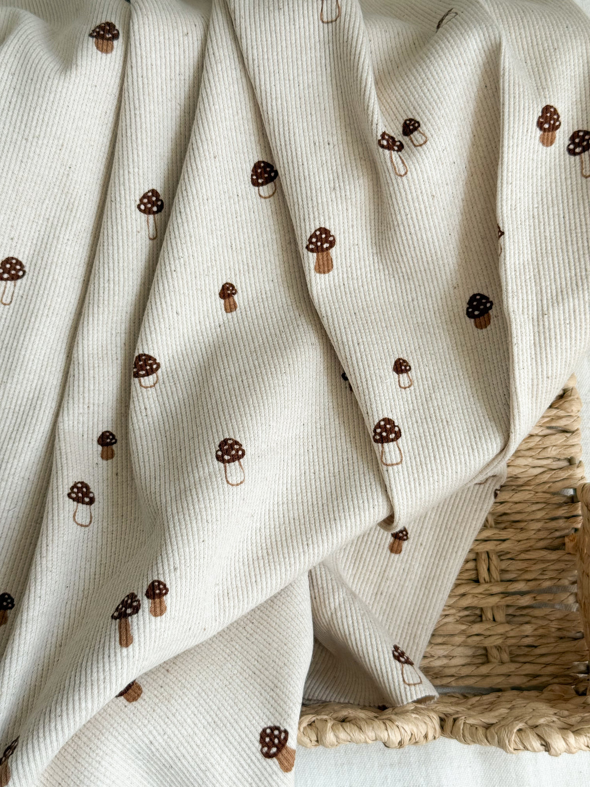 Ribbed Cotton Jersey Fabric - Mushrooms