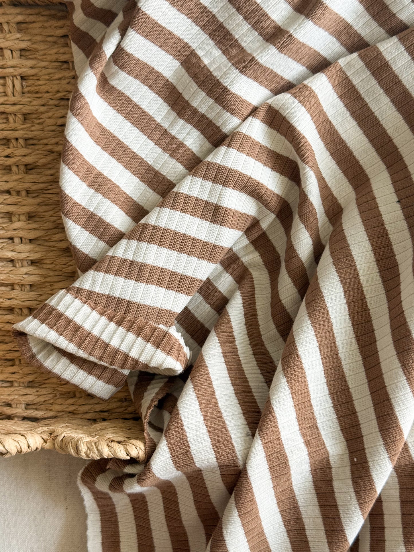 Ribbed Cotton Jersey Yarn Dyed Stripe - Mocha