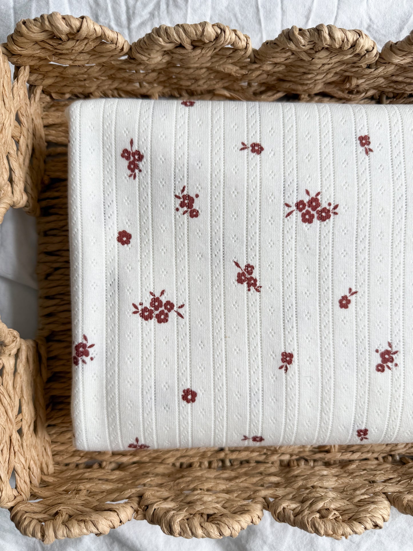 Printed Cotton Jersey Pointelle Fabric - Burgandy Floral