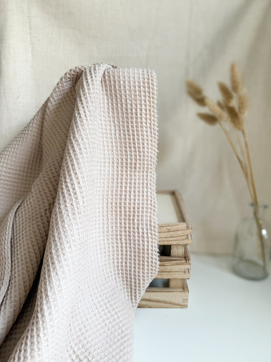 Organic Cotton Waffle Honeycomb Fabric - Oat