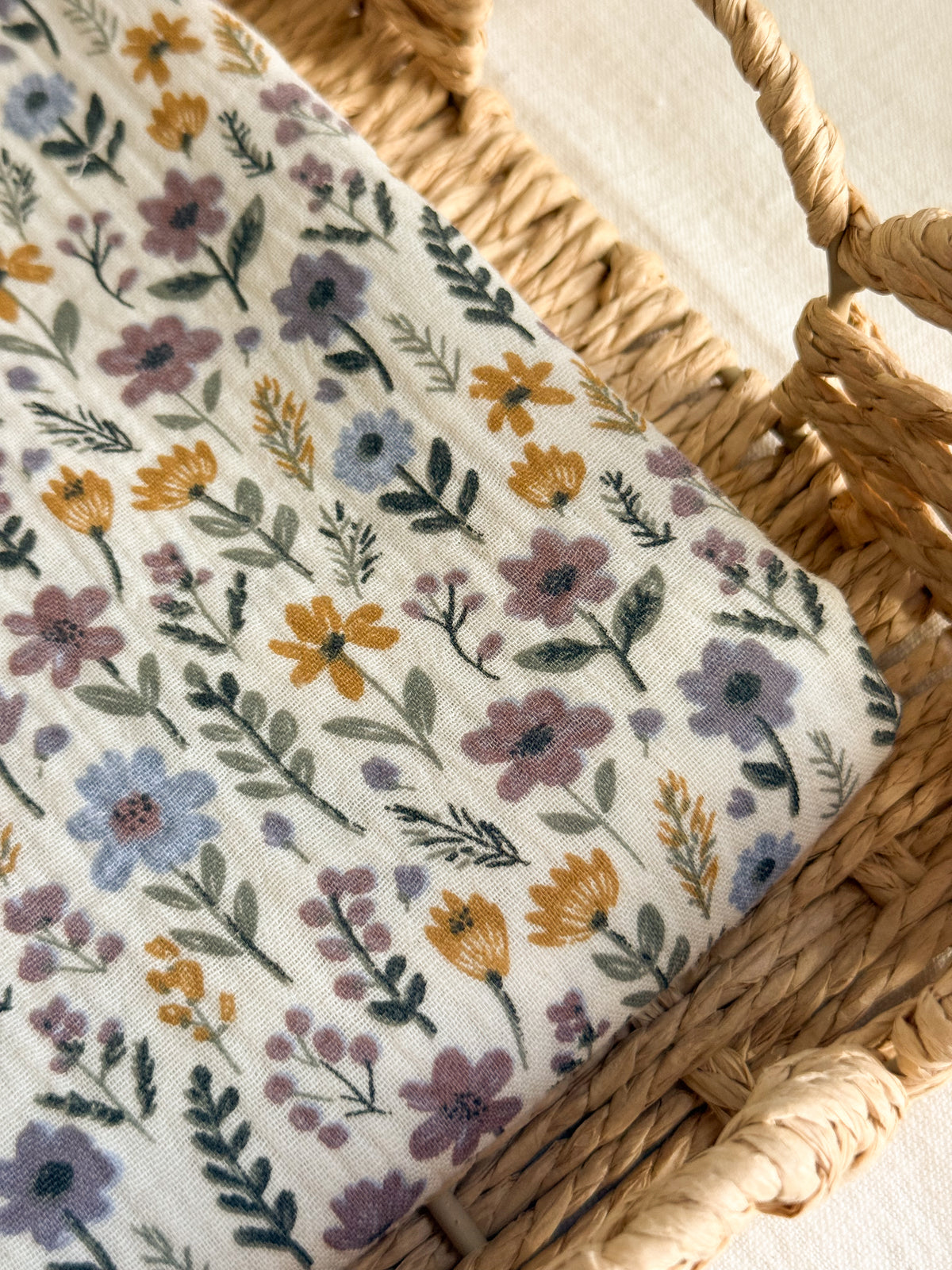 Double Gauze Fabric - Posy - Mustard & Lilac