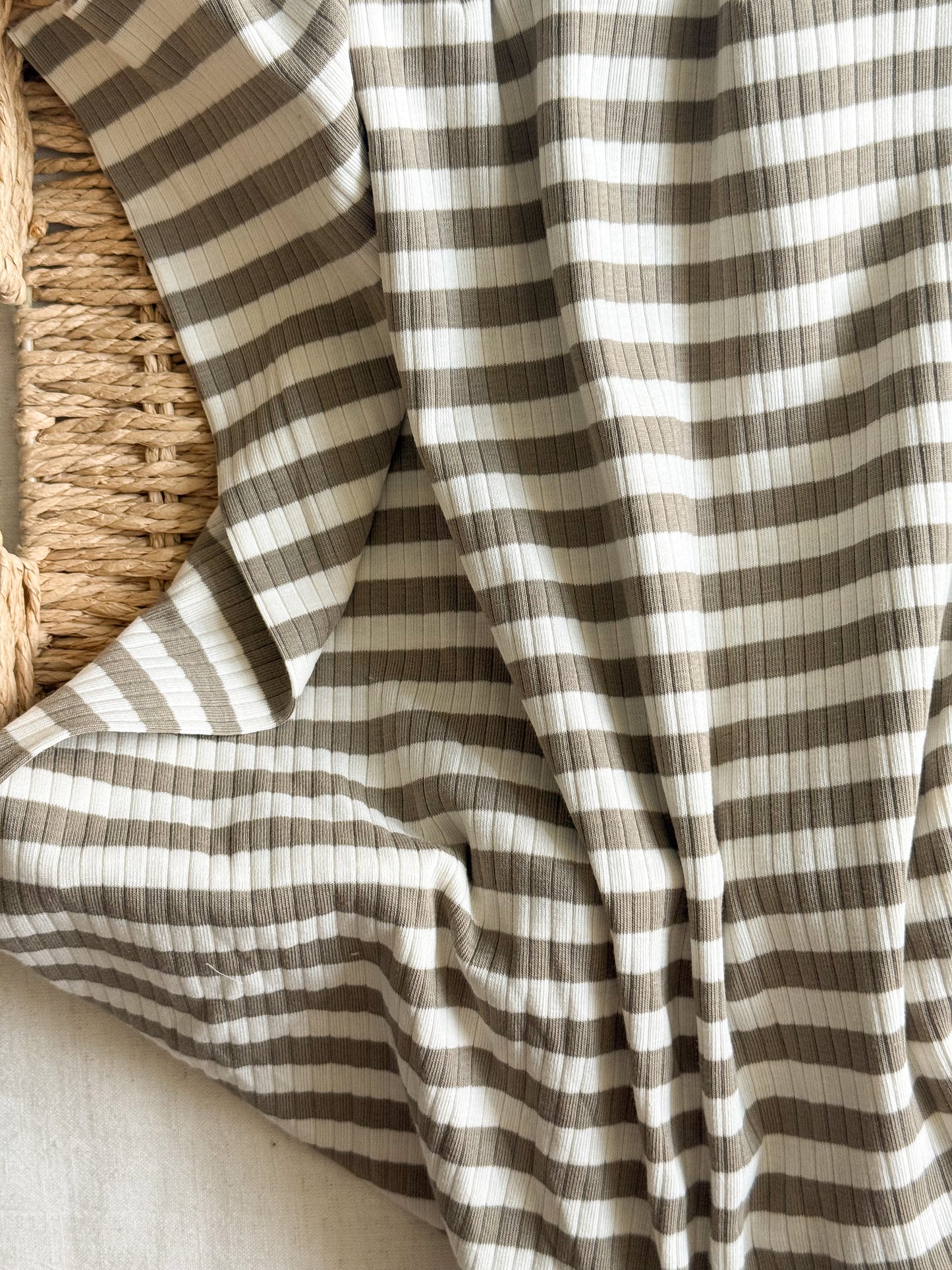 Ribbed Cotton Jersey Yarn Dyed Stripe - Taupe