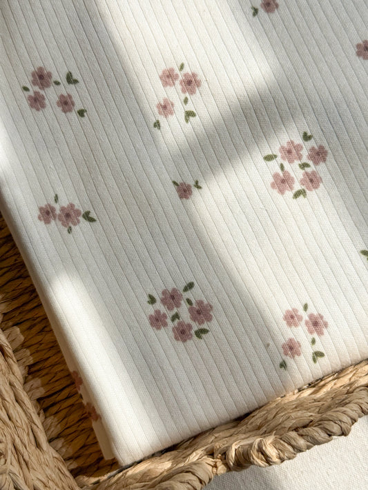 Printed Cotton Ribbed Jersey Fabric - Mauve Floral