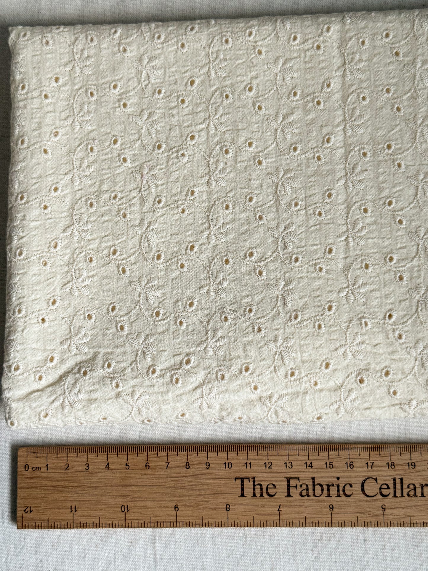 Cotton Embroidered Seersucker Fabric - Ecru Broderie Clematis