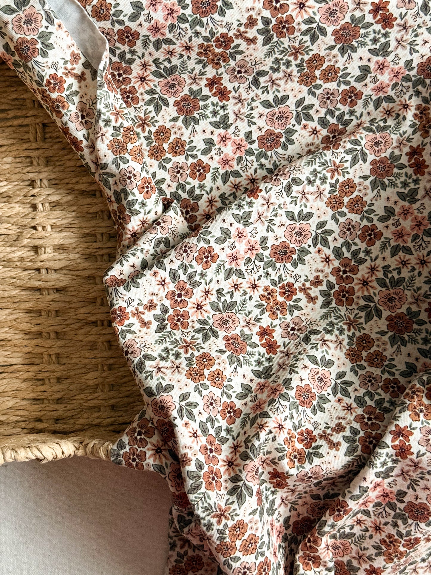 Cotton Jersey Fabric - Blush & Tan Floral