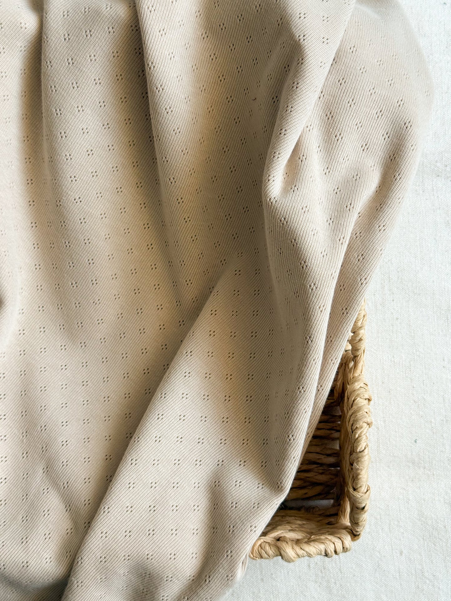 Cotton Jersey Pointelle Fabric - Pale Latte - Tiny Diamonds