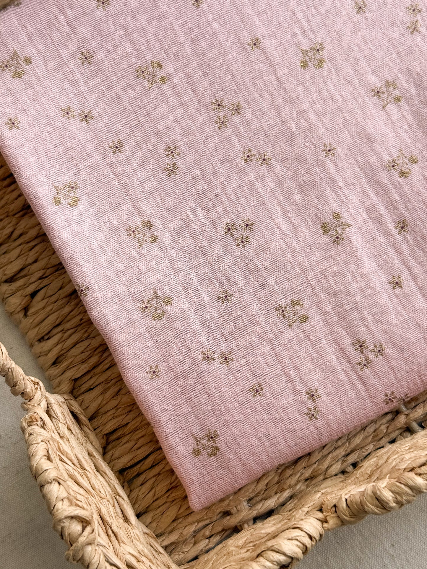 Organic Double Gauze Fabric - Double Sided - Polka Dots & Flowers - 150cm Remnant - Defects - See Images