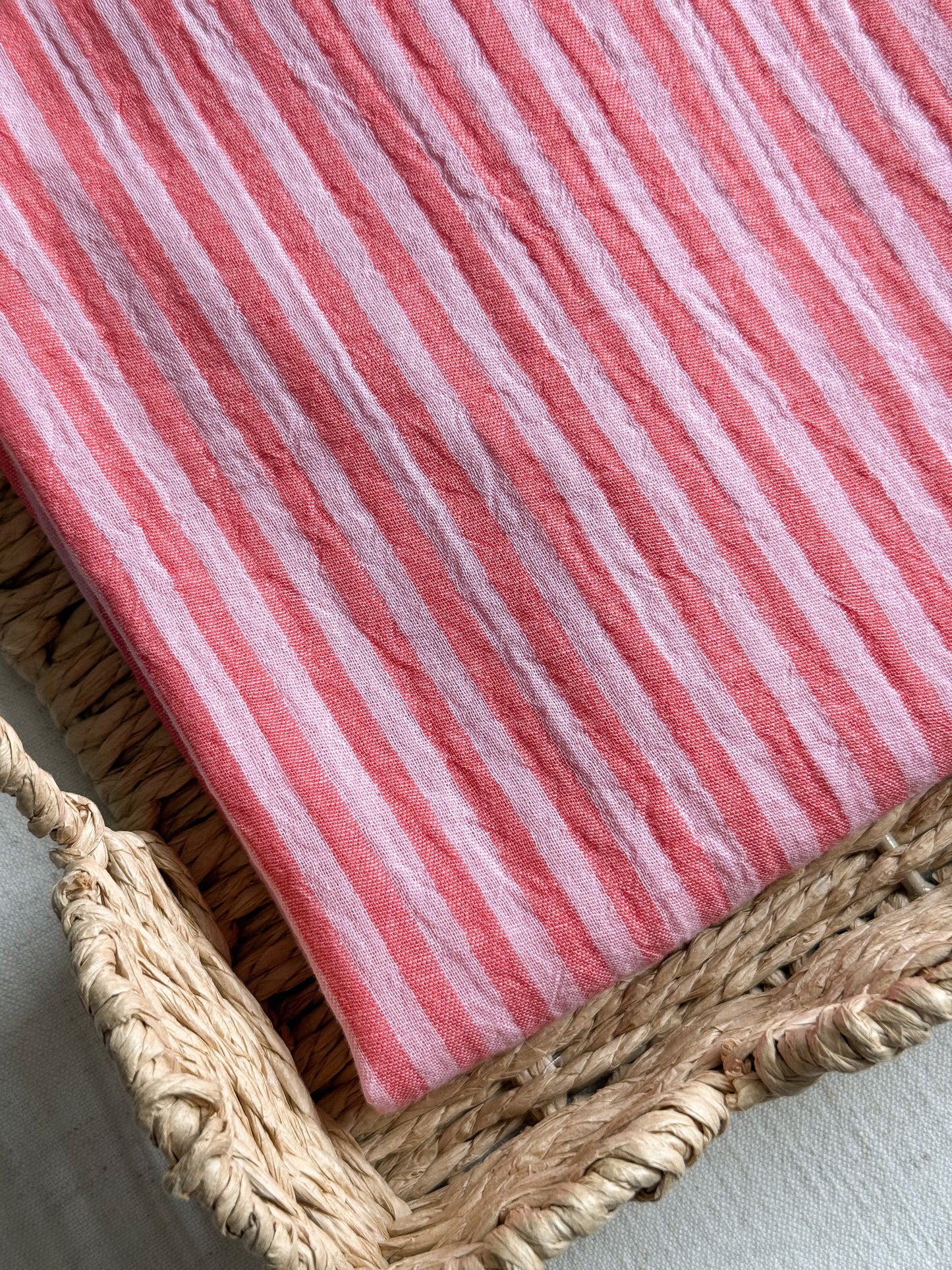 Double Gauze Fabric - Double Sided Stripe - Rose