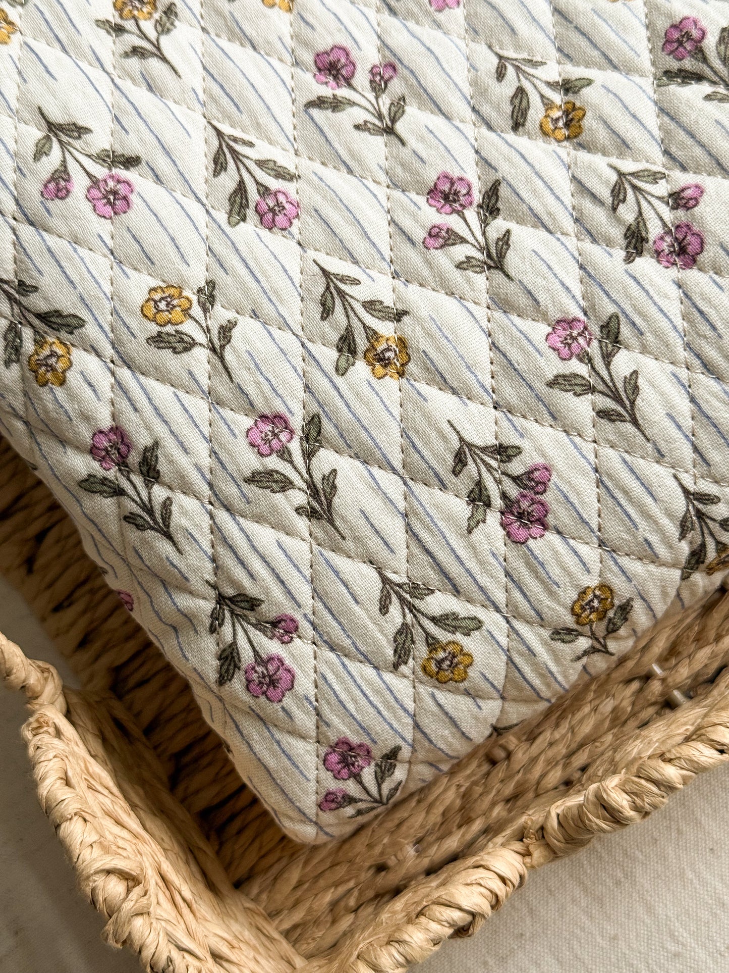 Reversible Quilted Double Gauze Fabric - Floral Stripes