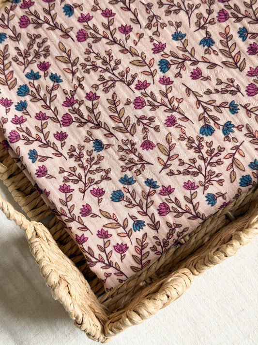 Double Gauze Fabric - Purple & Blue Flowers