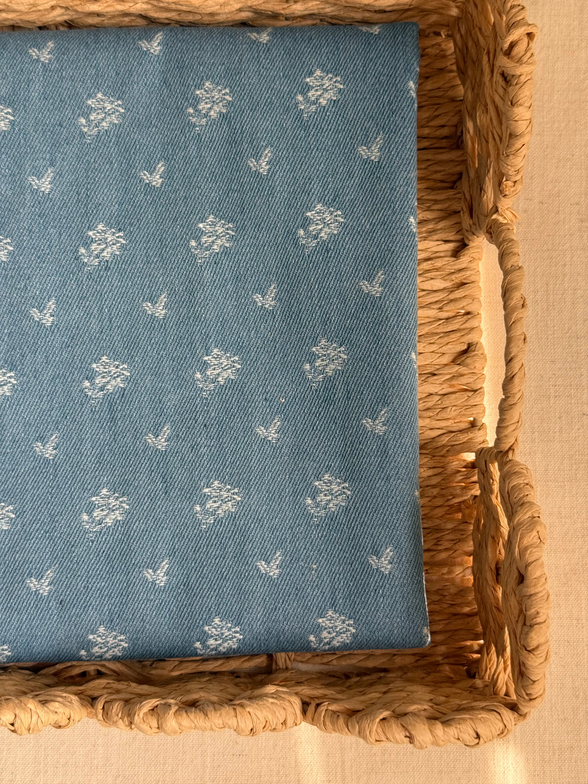 Cotton Mix Denim Fabric  - Sweet Jacquard Flowers