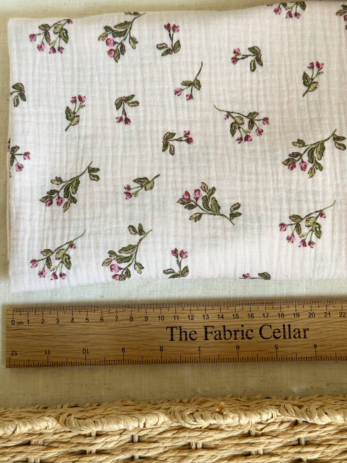 Double Gauze Fabric - Pink & Mauve Floral Stems