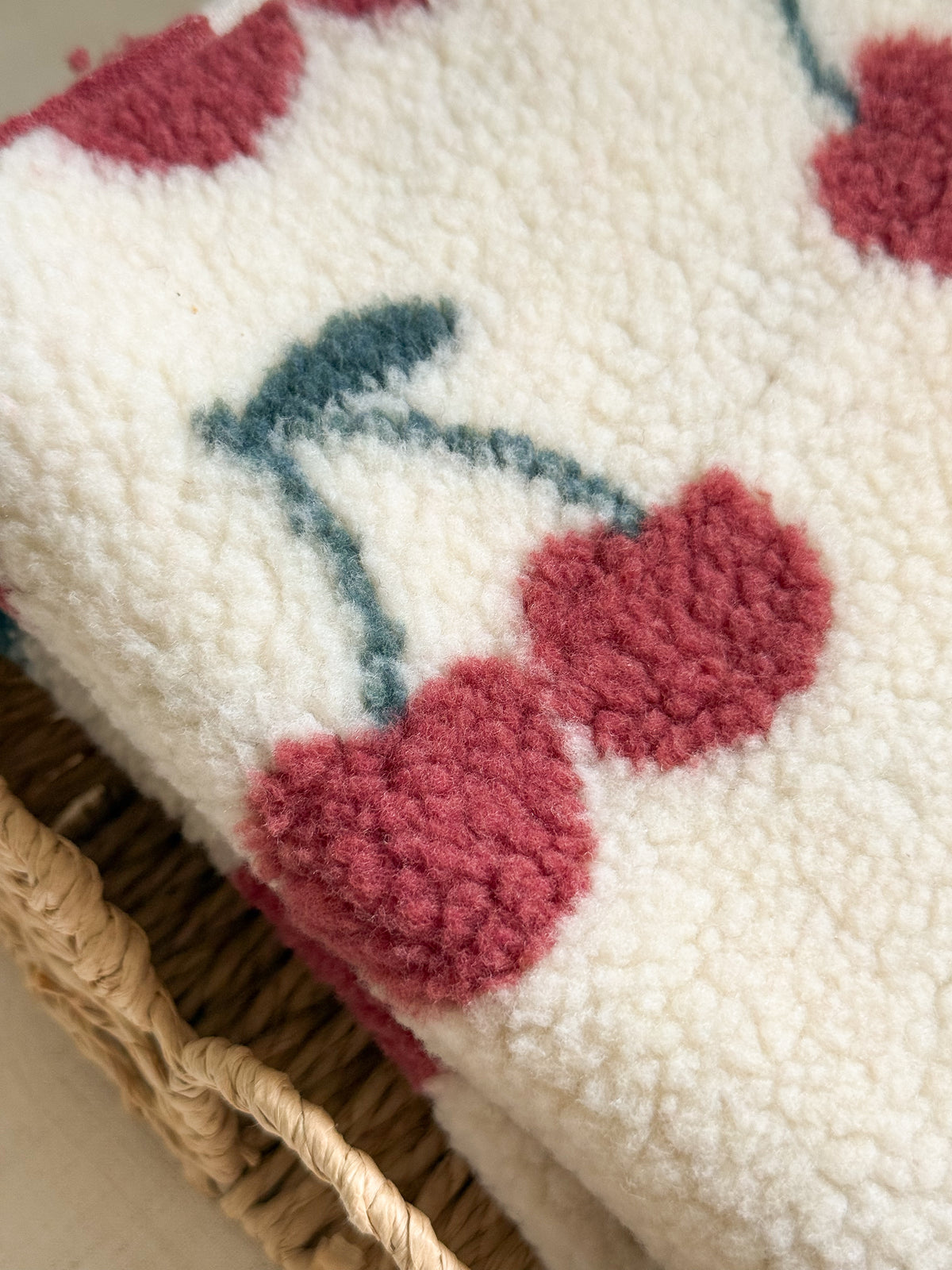 Soft Teddy Fabric - Cherries