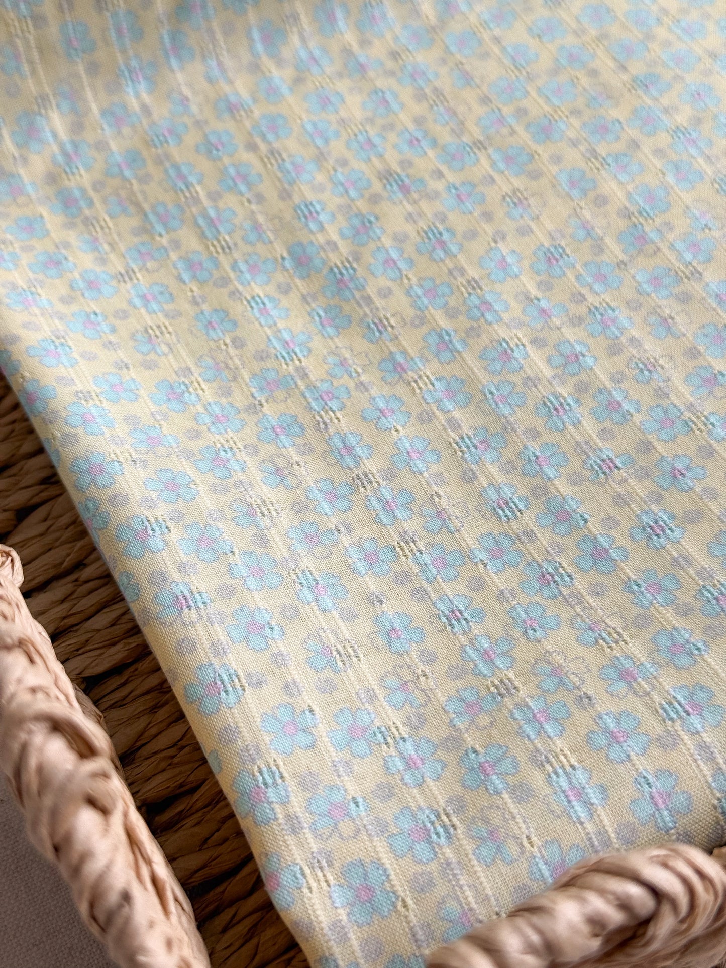 Jacquard Cotton - Faded Yellow & Blue Flowers