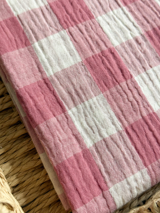 Gingham Double Gauze Fabric - Double Sided Checks - Summer Berry