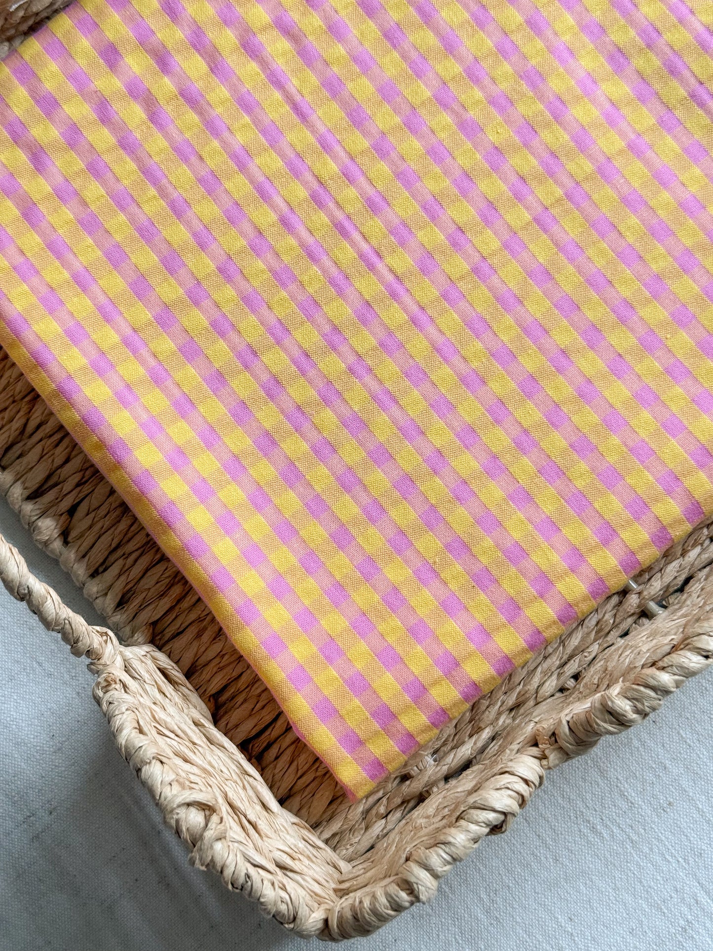 Cotton Seersucker Fabric - Gingham - Rhubarb & Custard