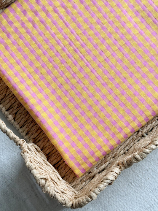 Cotton Seersucker Fabric - Gingham - Rhubarb & Custard