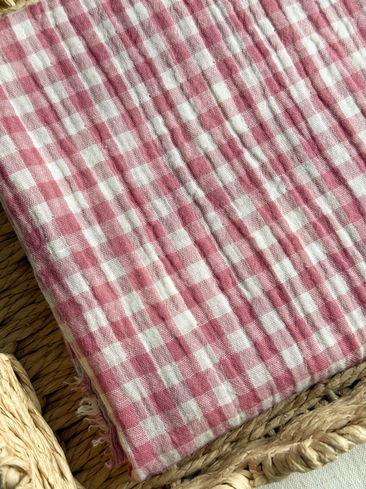Gingham Double Gauze Fabric - Double Sided Checks - Summer Berry