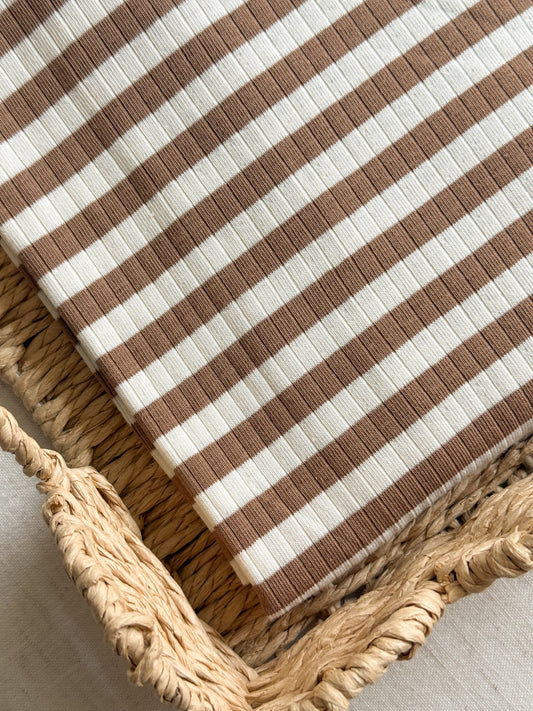 Ribbed Cotton Jersey Yarn Dyed Stripe - Mocha
