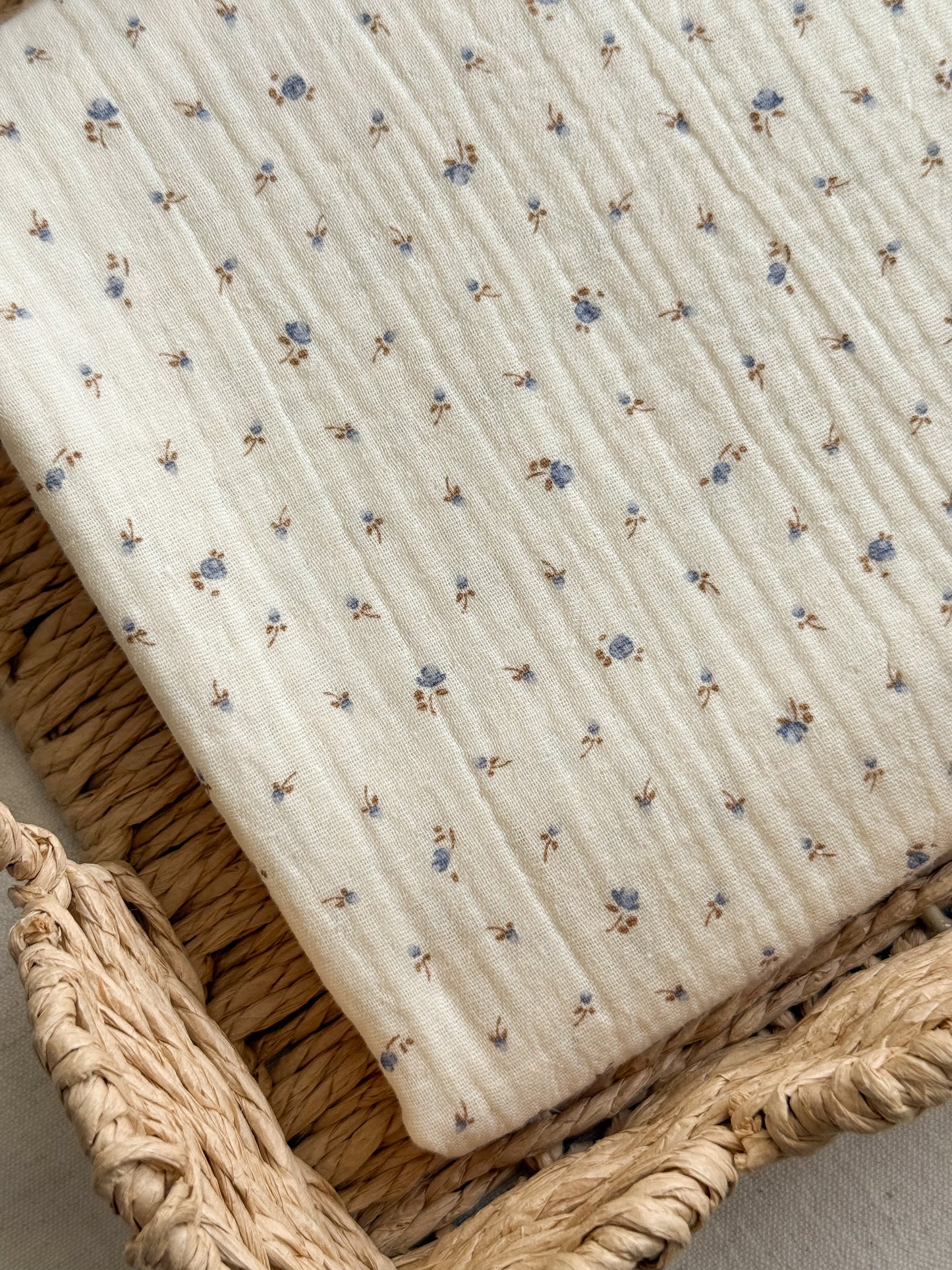 Organic Double Gauze Fabric - Tiny Blue Flowers