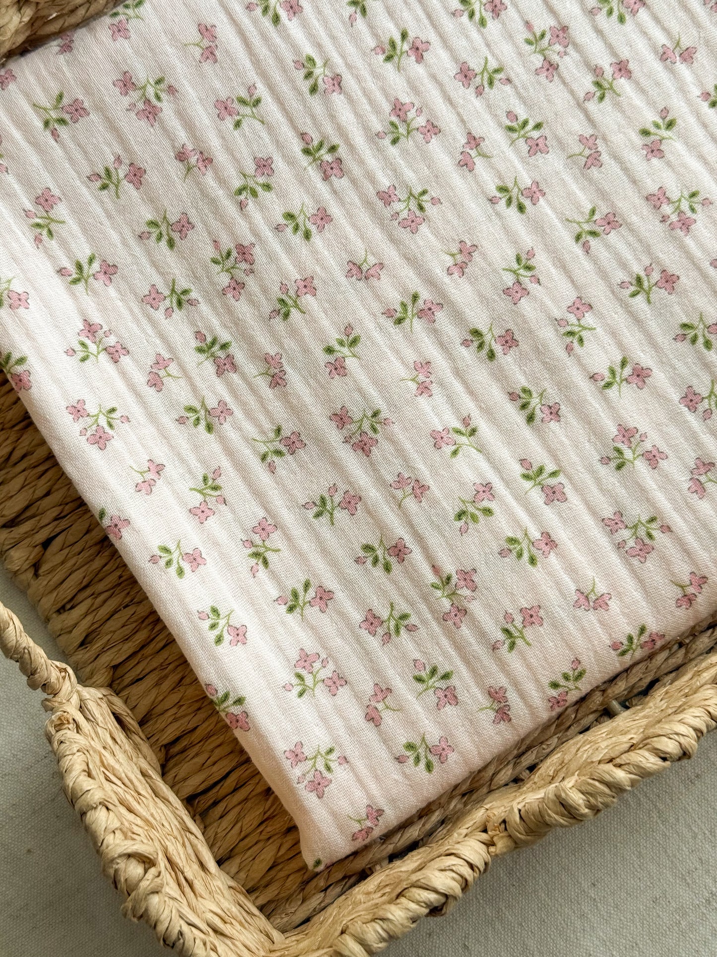 Organic Double Gauze Fabric - Pink Delicate Floral
