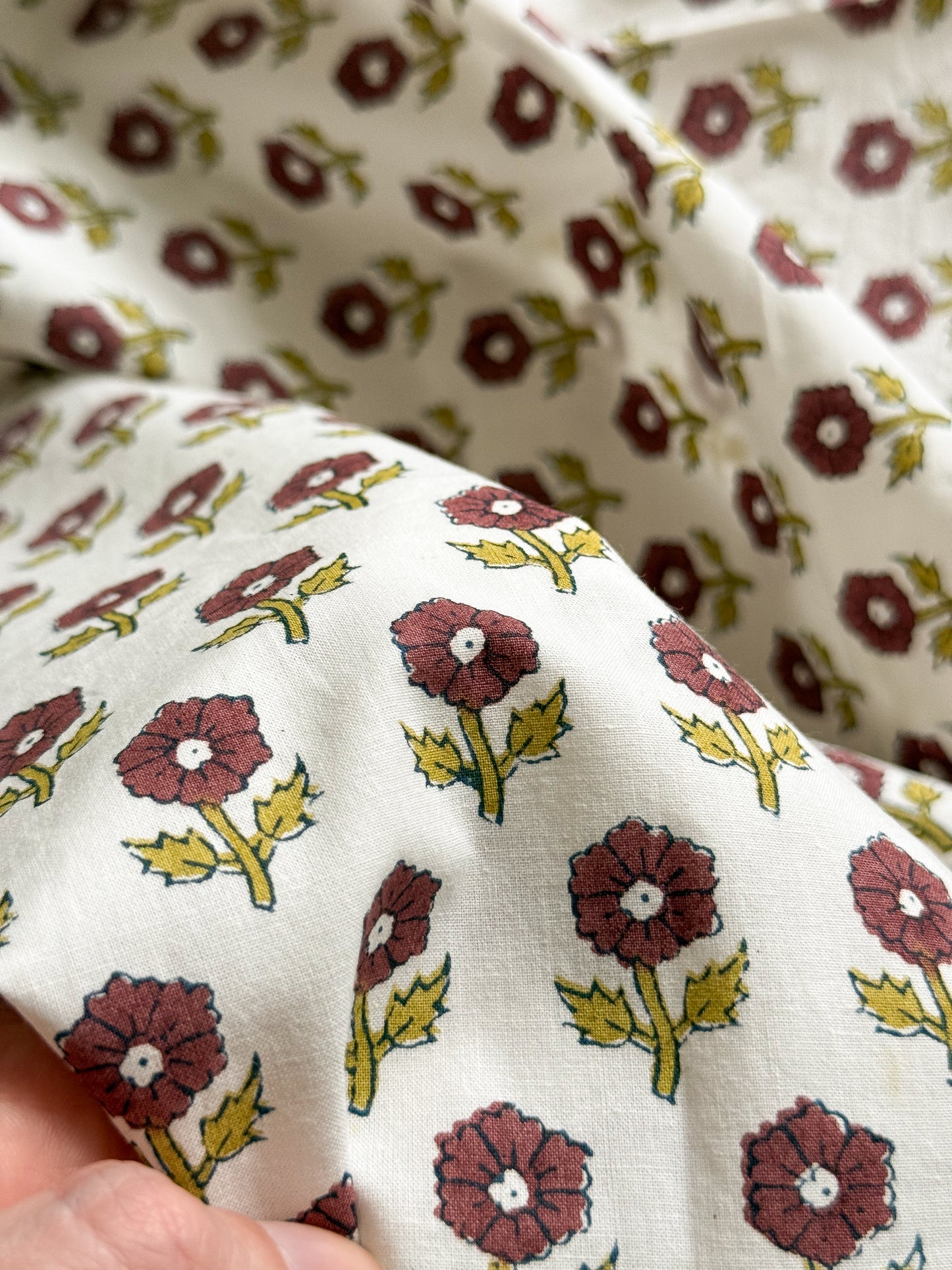Indian Cotton Block Print Fabric - Flowering in Aubergine