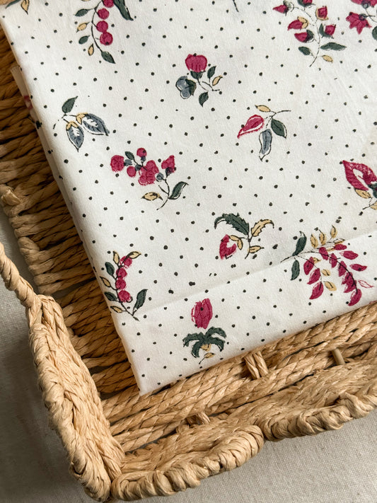 Indian Cotton Block Print Fabric - Dotty Floral