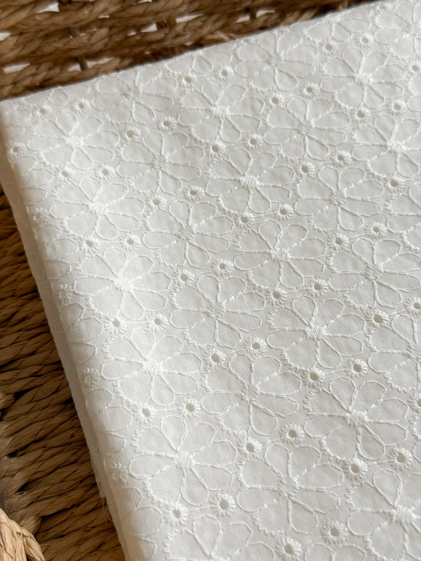 Embroidered Cotton Broderie Anglaise Fabric - Off-White