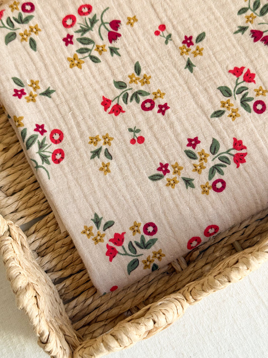 Double Gauze Fabric - Rouge Floral