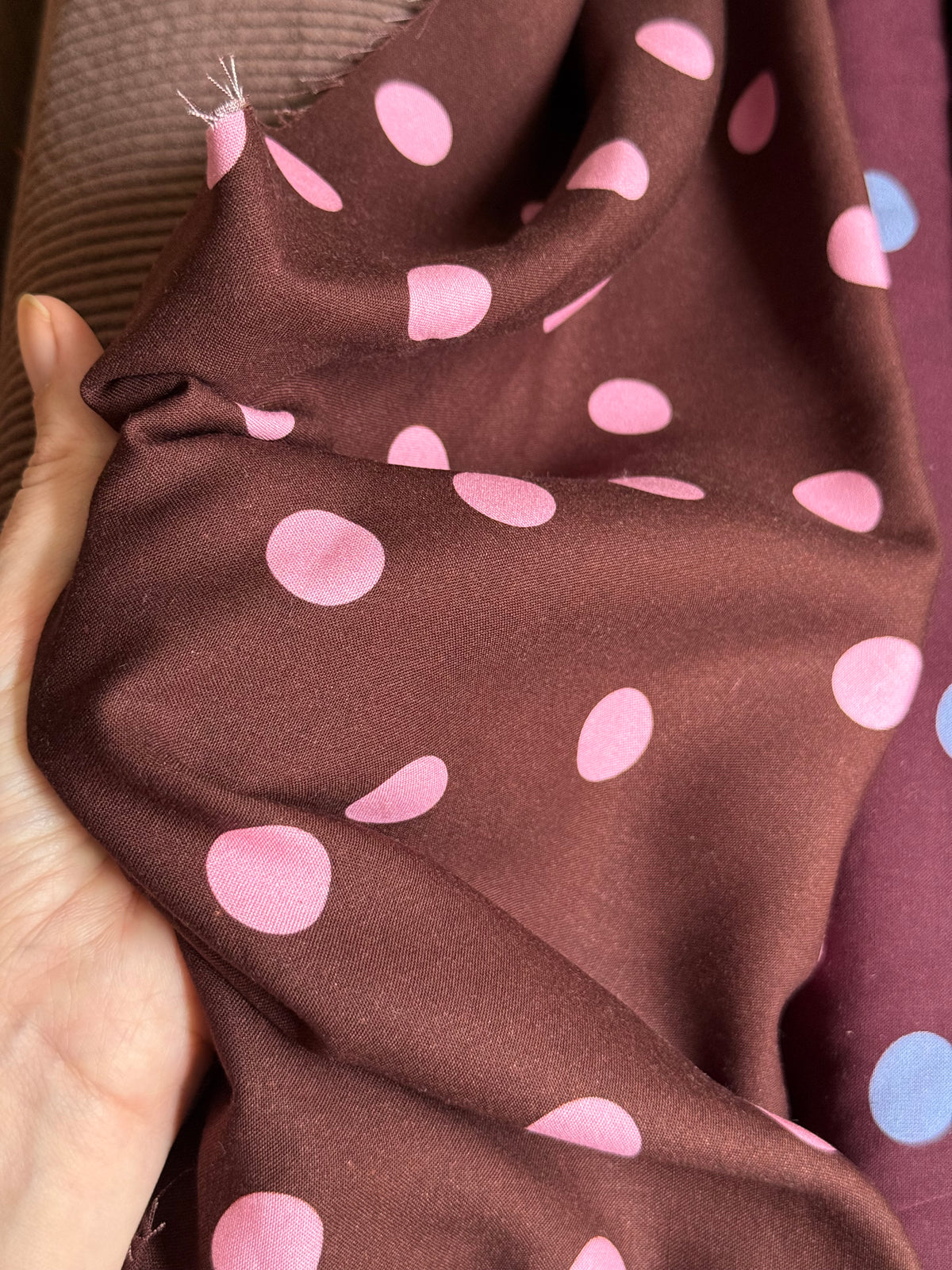Viscose Polka Dot Fabric  - Cocoa & Candy Floss