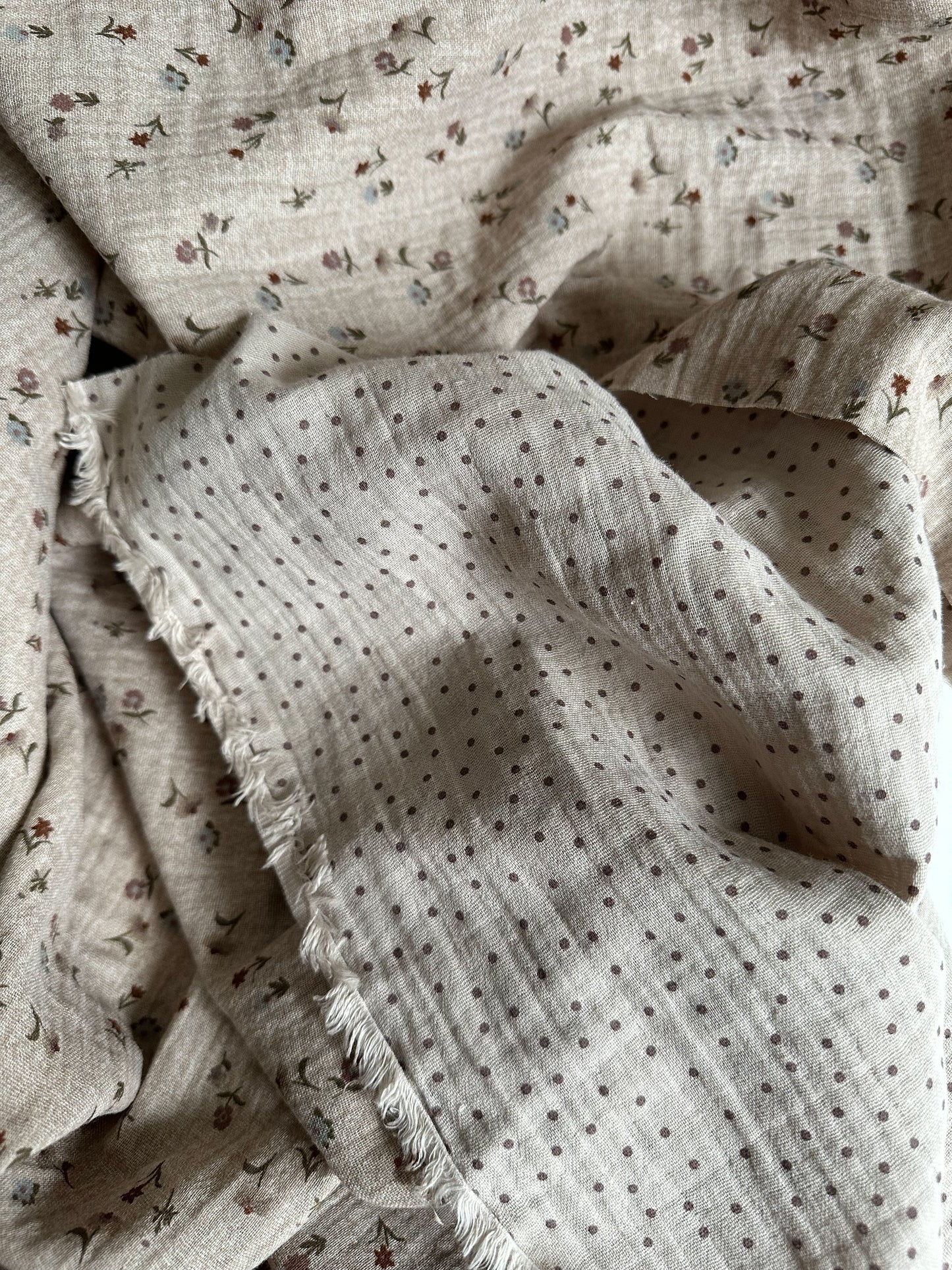 Organic Double Sided Double Gauze Fabric - Spotty / Floral