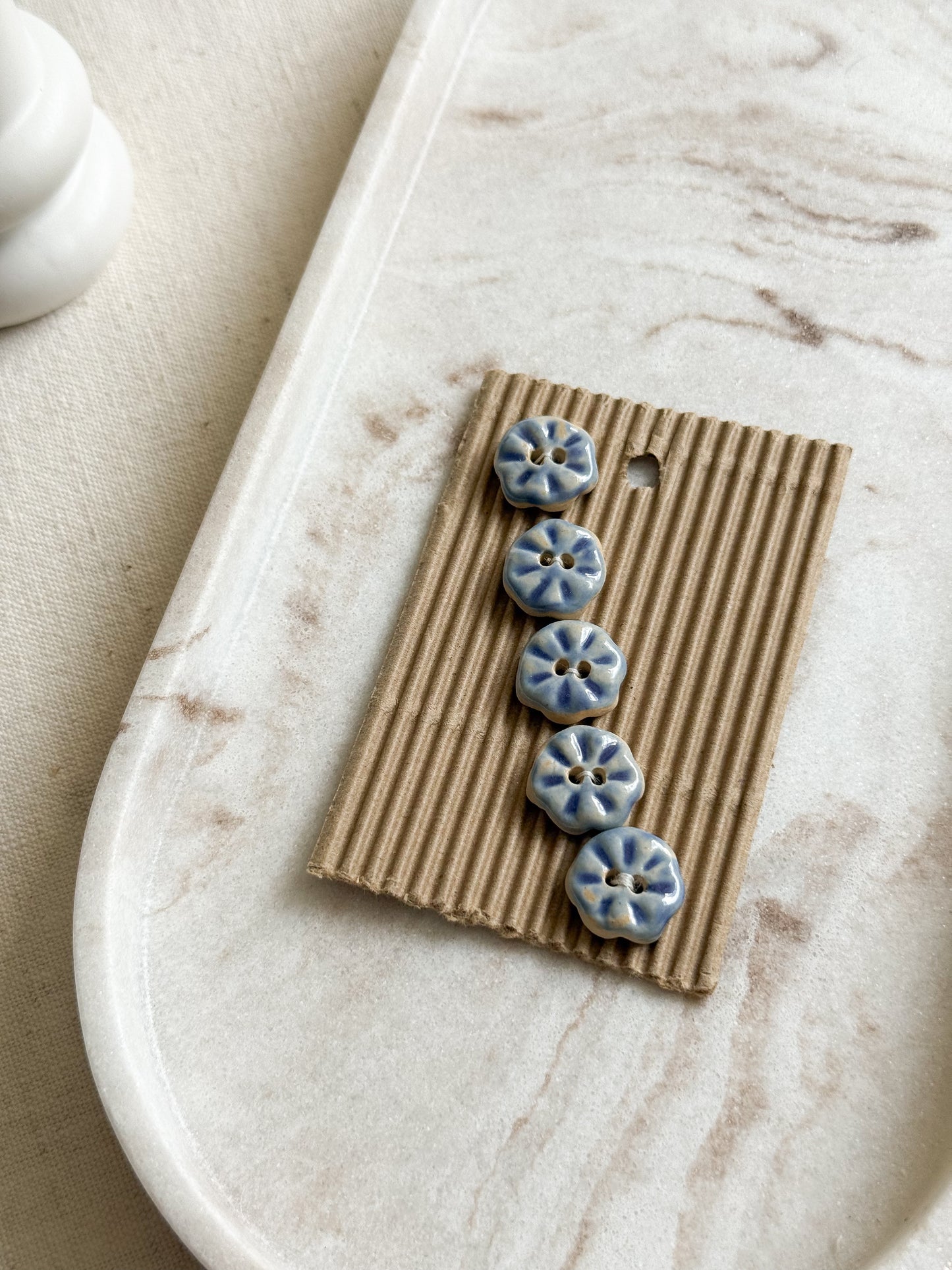 Handmade Blue Flower Sewing Buttons - 15mm - Pack of 5