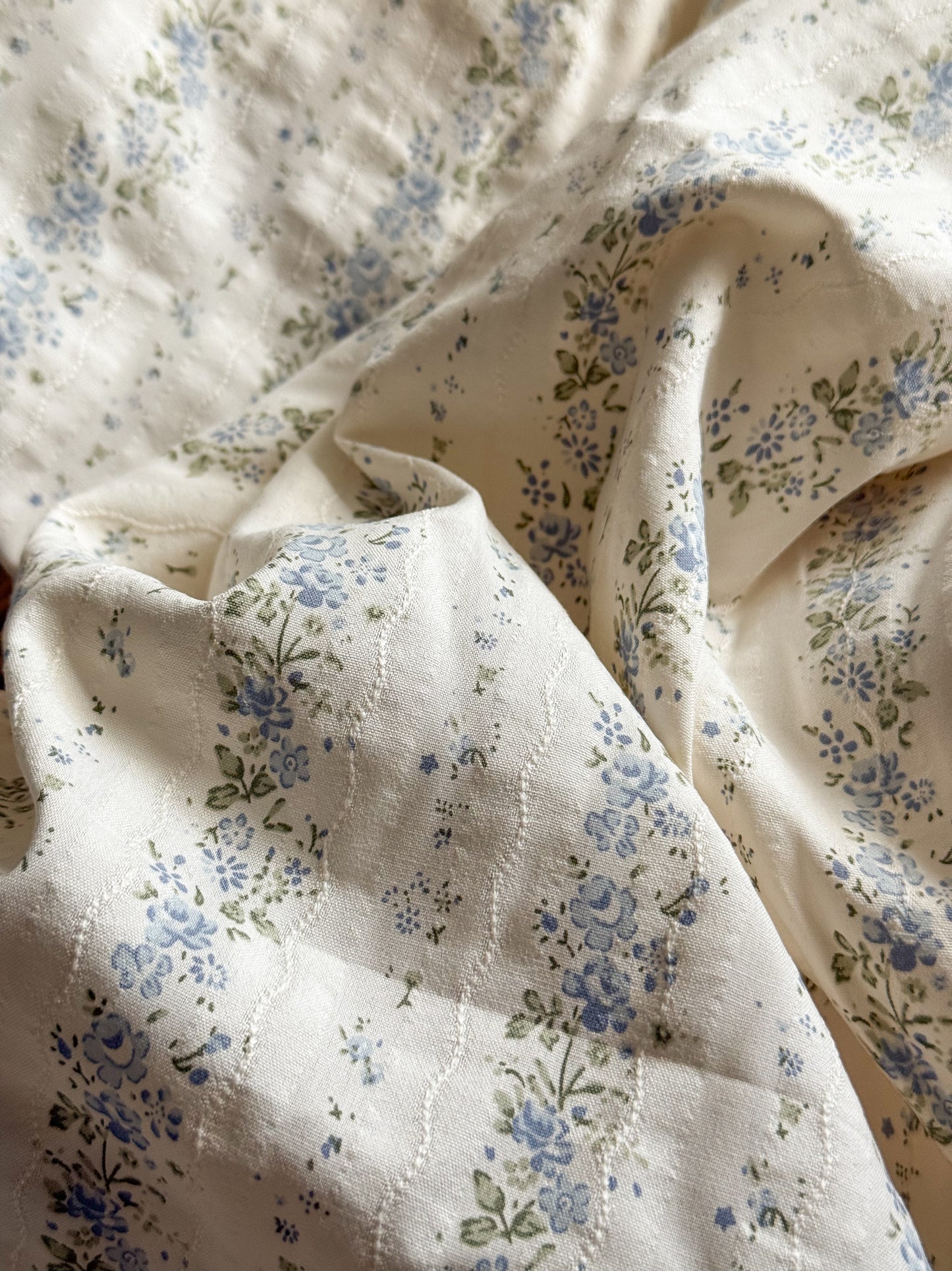 Embroidered Jacquard Cotton Fabric - Sky Blue Vintage