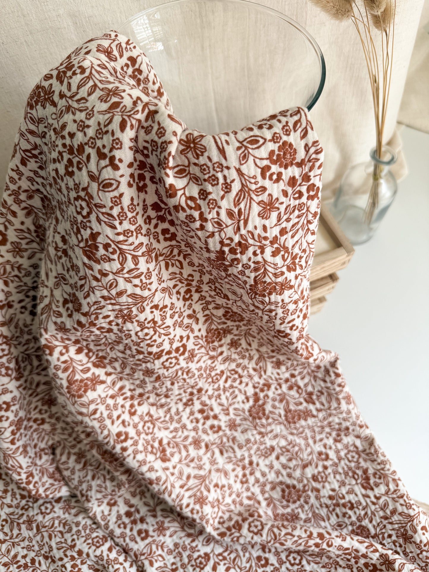 Double Gauze Fabric - Chestnut Floral