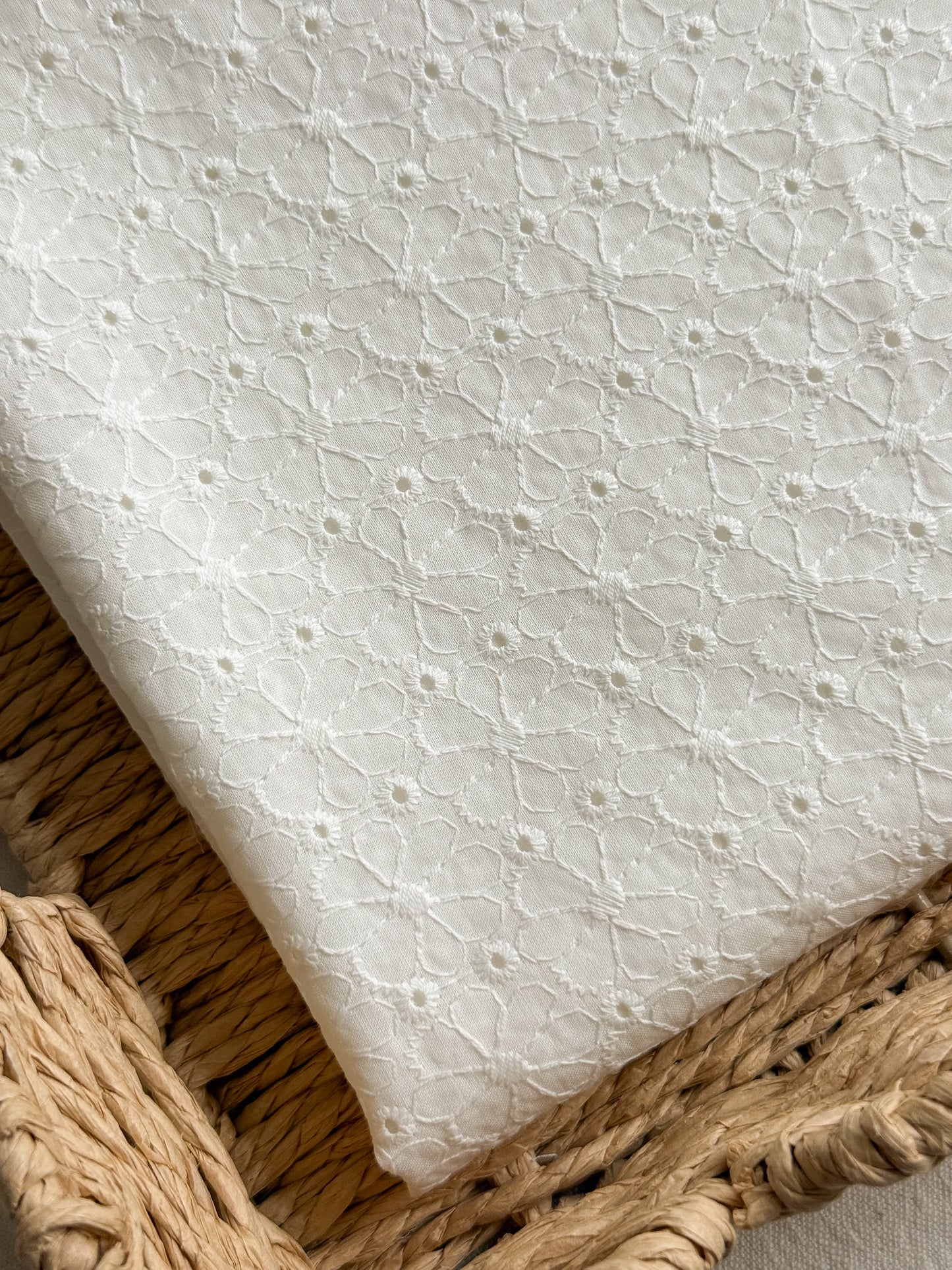 Embroidered Cotton Broderie Anglaise Fabric - Off-White