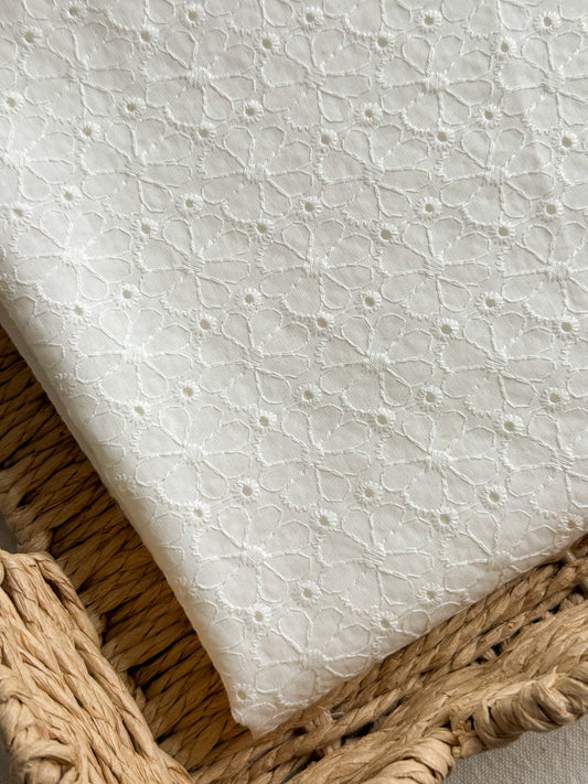 Embroidered Cotton Broderie Anglaise Fabric - Off-White