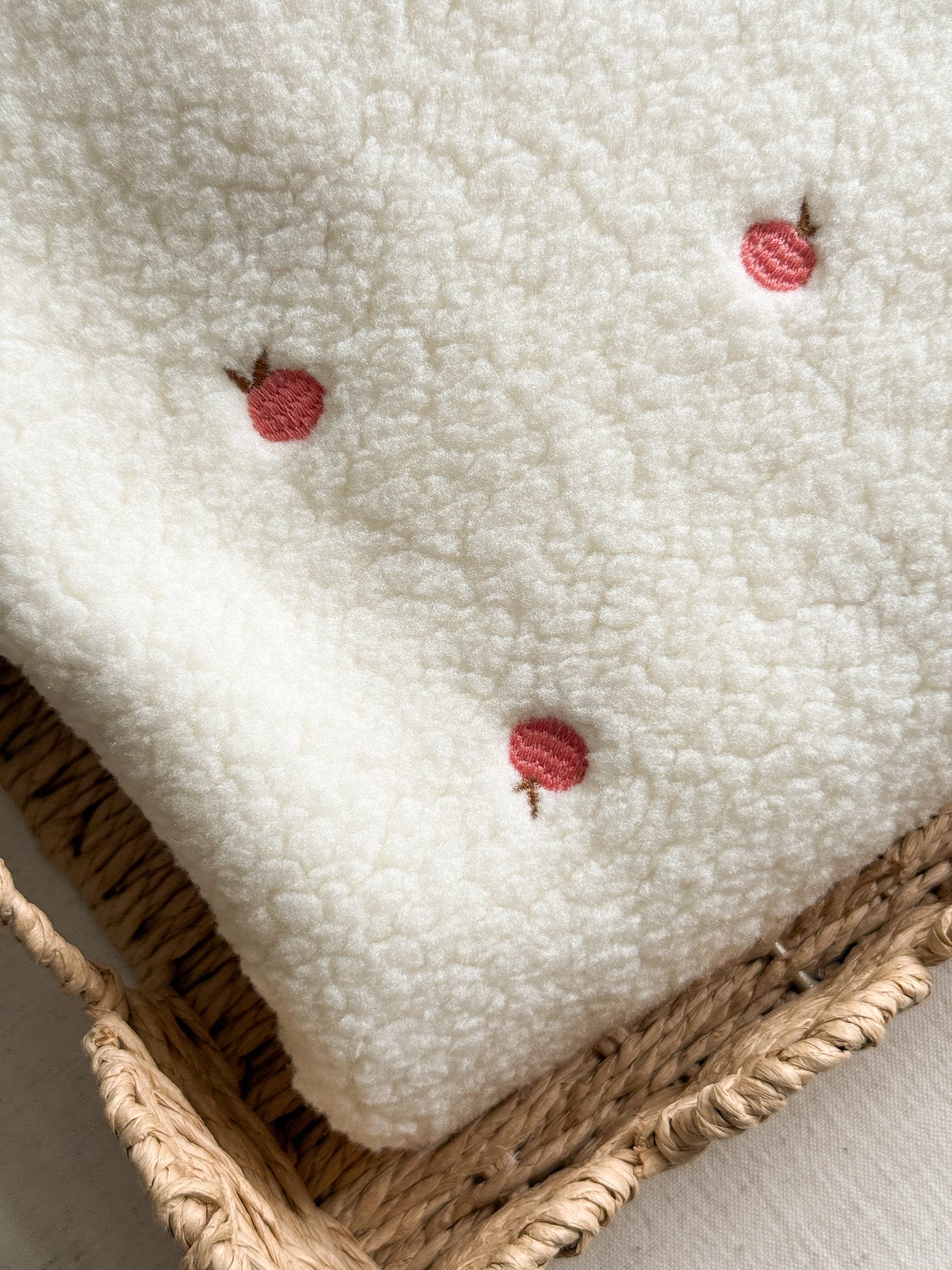 Soft Teddy Fabric - Embroidered Peaches
