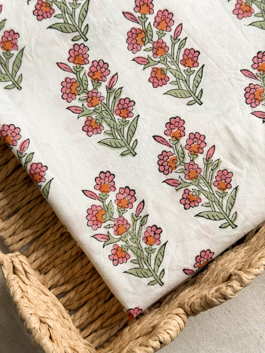 Indian Cotton Block Print Fabric - Wild Floral