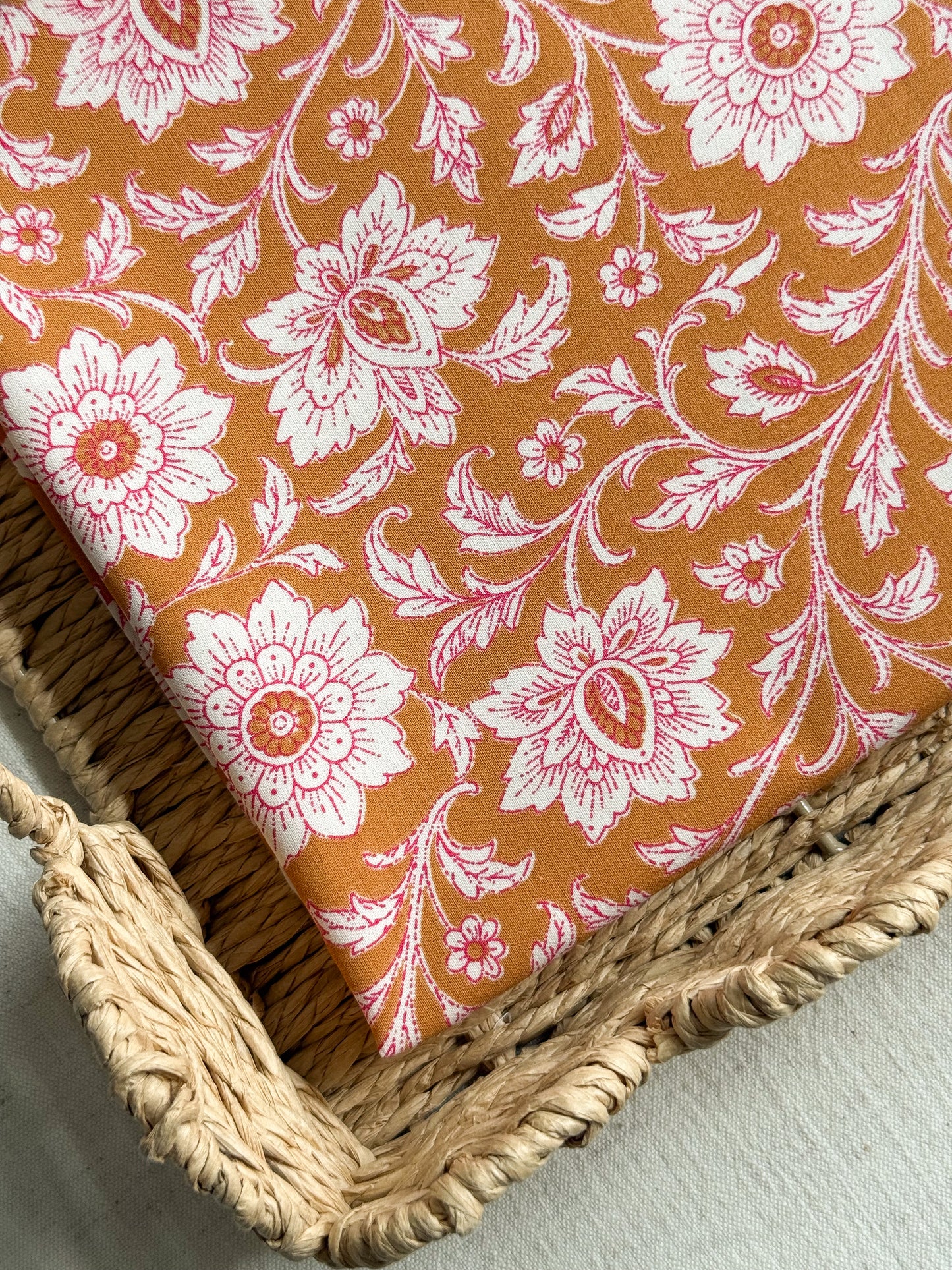 Cotton Poplin Fabric  - Camel & Rose Floral Print