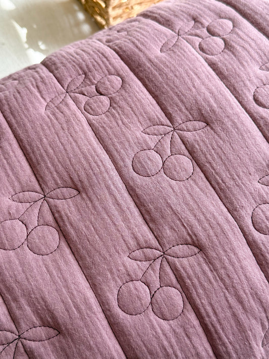 Quilted Double Gauze Fabric  - Cherries - Mauve