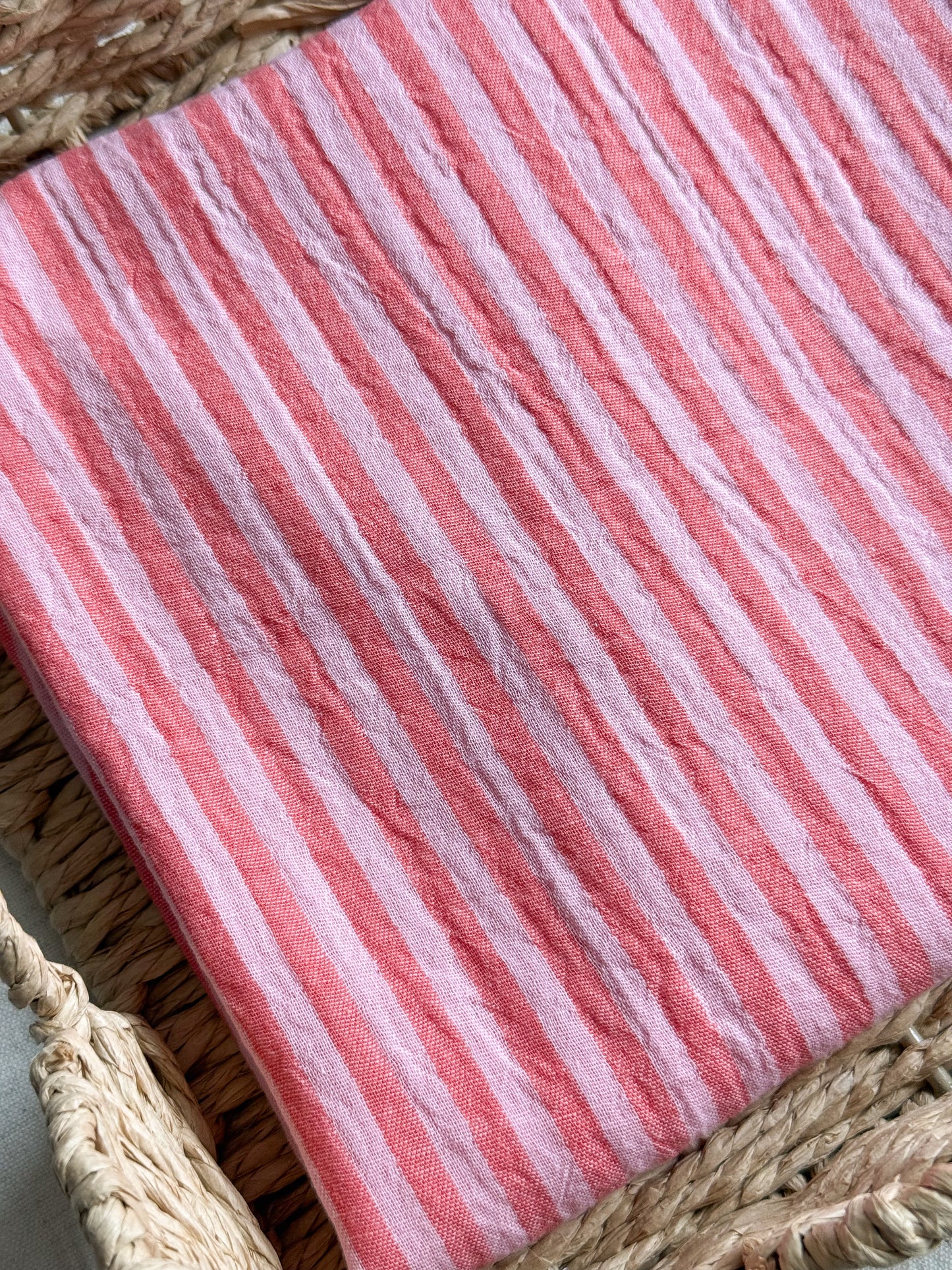 Double Gauze Fabric - Double Sided Stripe - Rose
