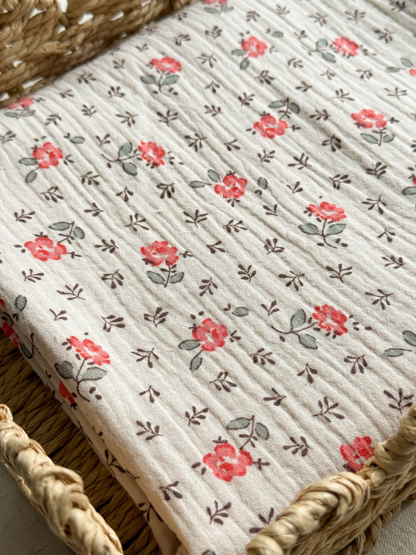 Double Gauze Fabric - Roses - 50cm Remnant