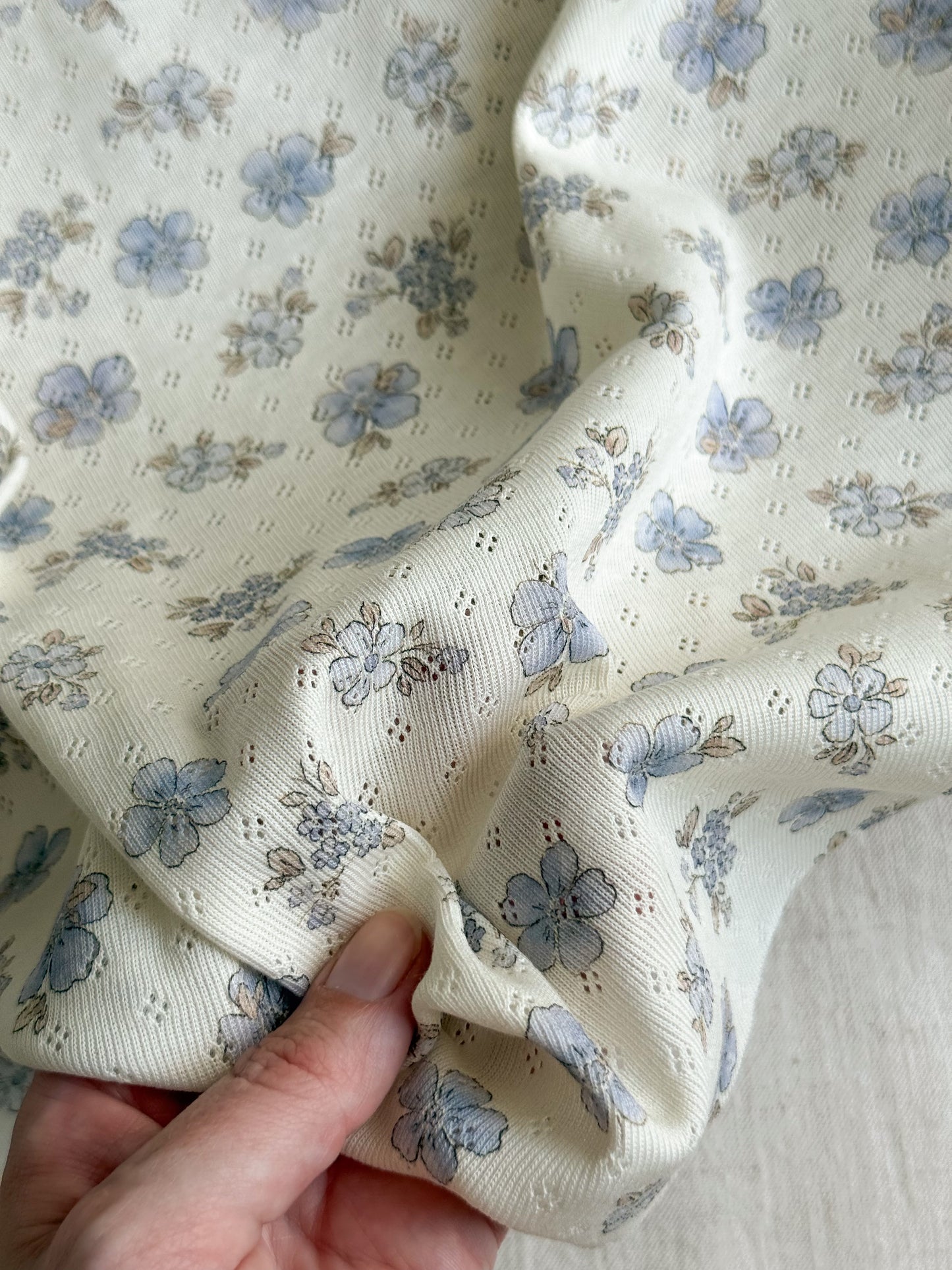 Cotton Jersey Pointelle Fabric - Forget Me Not