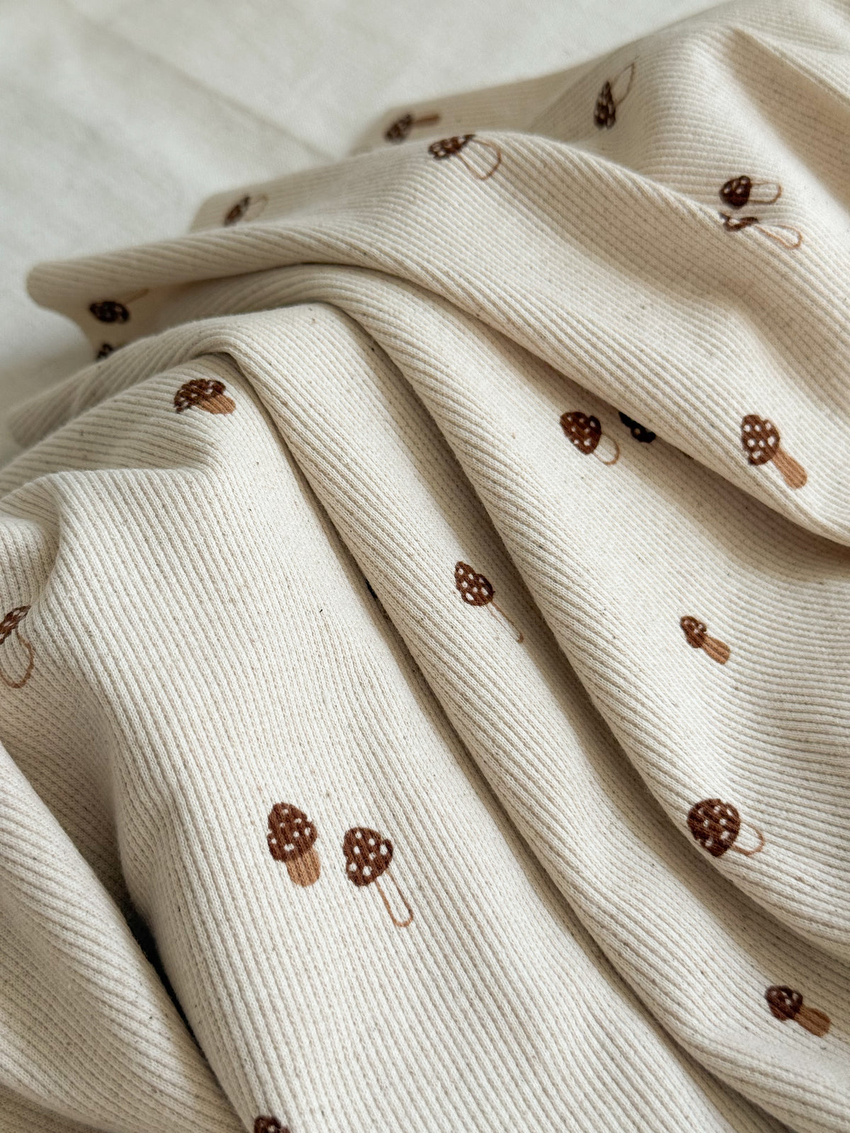 Ribbed Cotton Jersey Fabric - Mushrooms