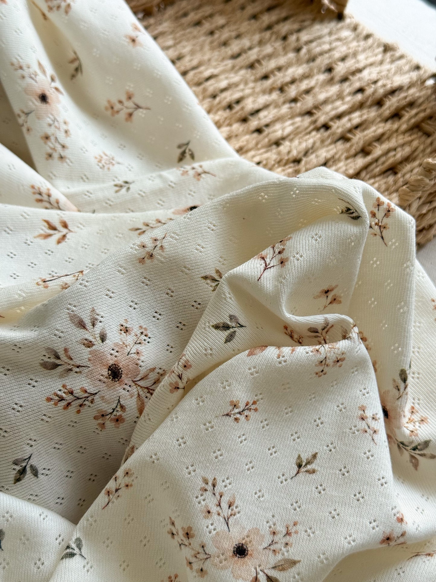 Cotton Jersey Pointelle Fabric - Vintage Blush Floral