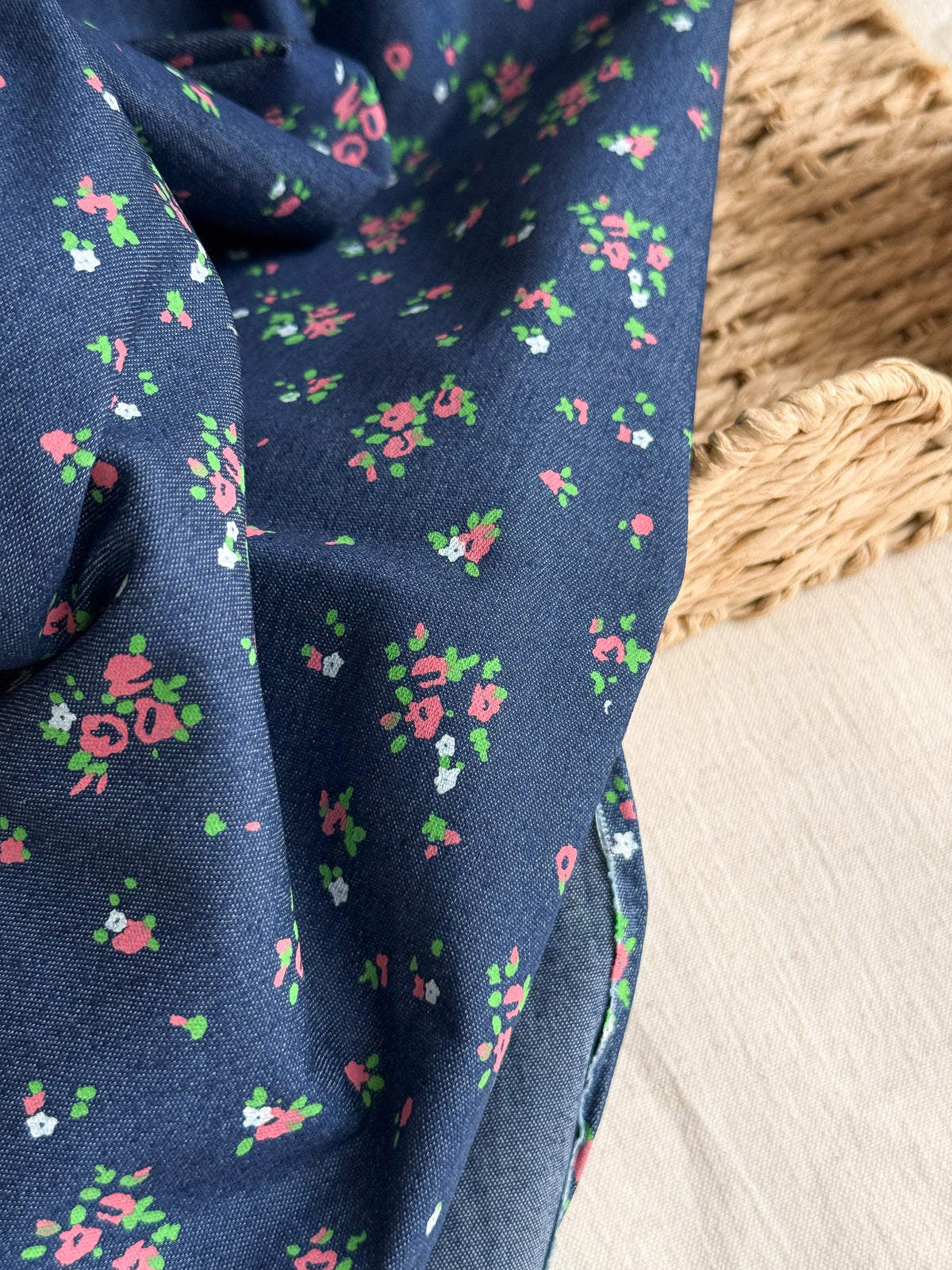 Cotton Denim Stretch Fabric  - Flowers