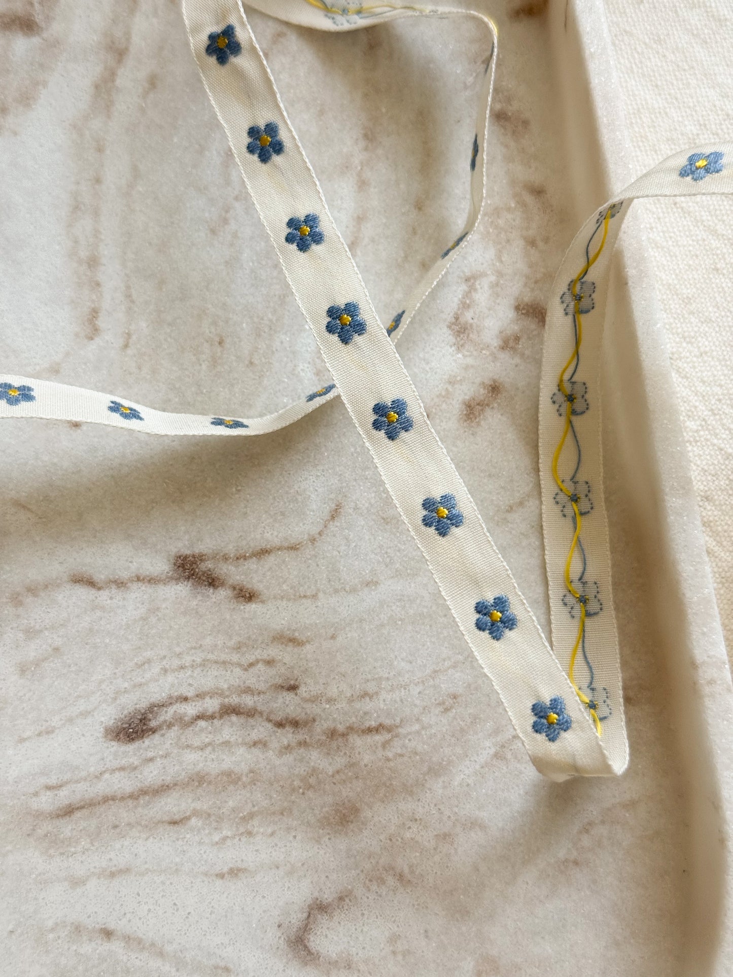 Jacquard Woven Ribbon - Blue & Yellow Flowers - 10mm