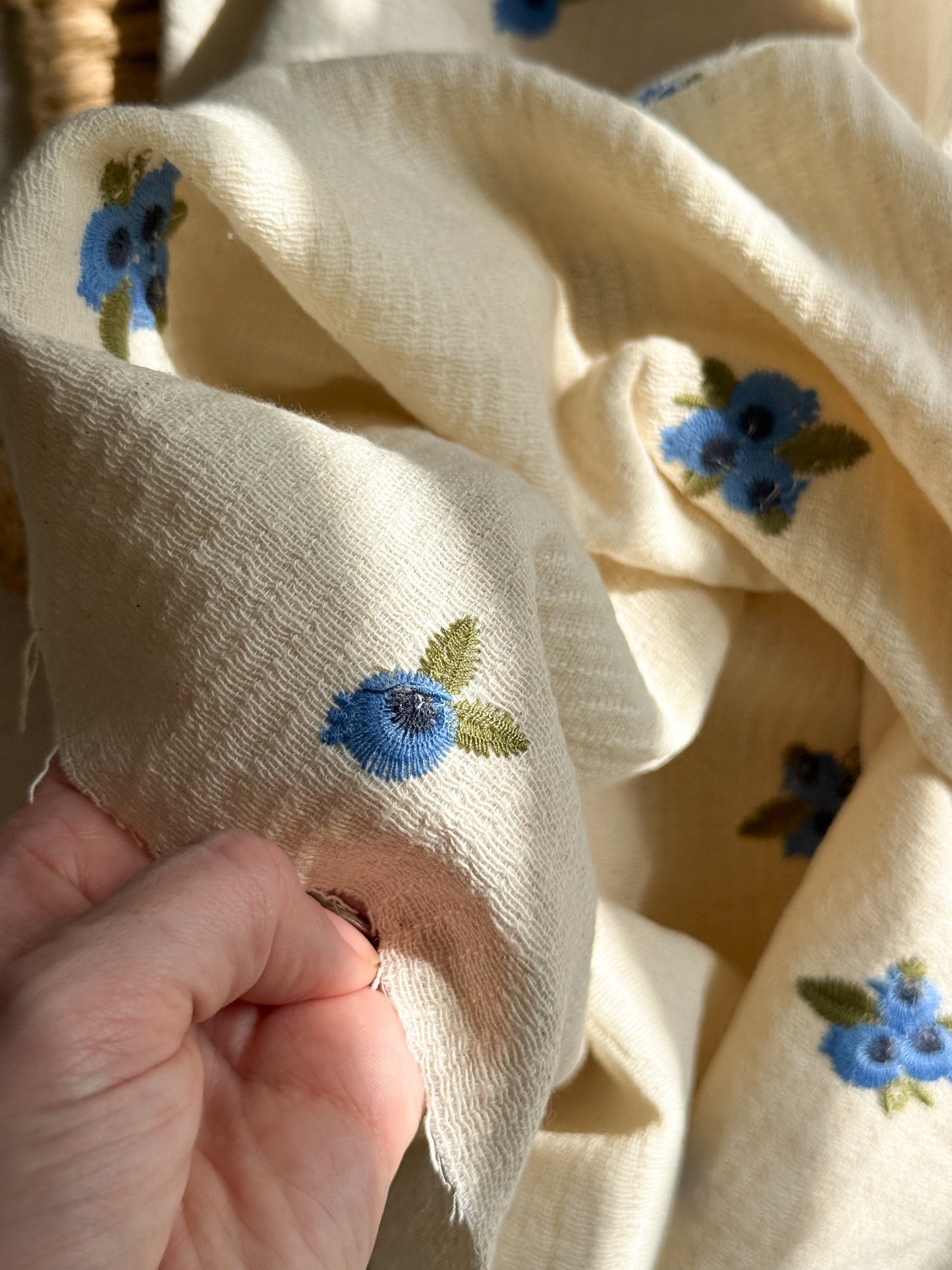 Cotton Mini Quilted Double Gauze Fabric - Embroidered Blueberries